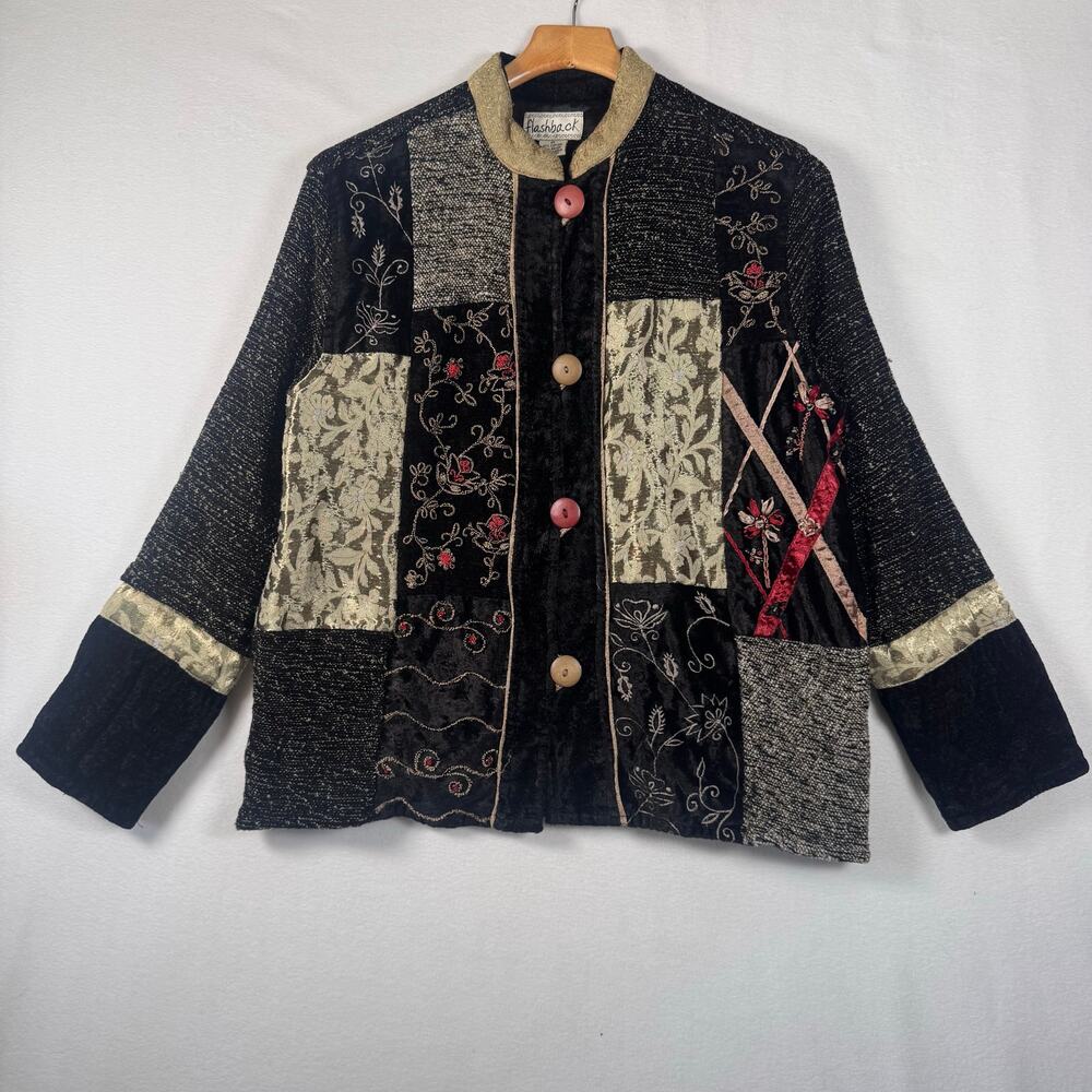 Vintage 90s Flashback Patch Work Button Up Jacket… - image 1